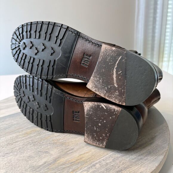 Frye Women's Veronica Brown Leather Zip Booties Biker Boots‎ US Size 7 1/2 - Picture 8 of 11